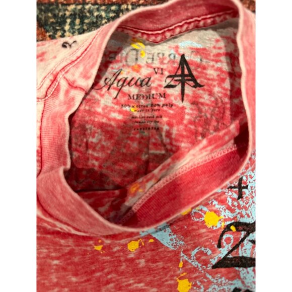 Mens Aqua VI Red Distressed Graphic Tee Medium Cotton/Poly Blend Carpe Diem Drag - Picture 4 of 5